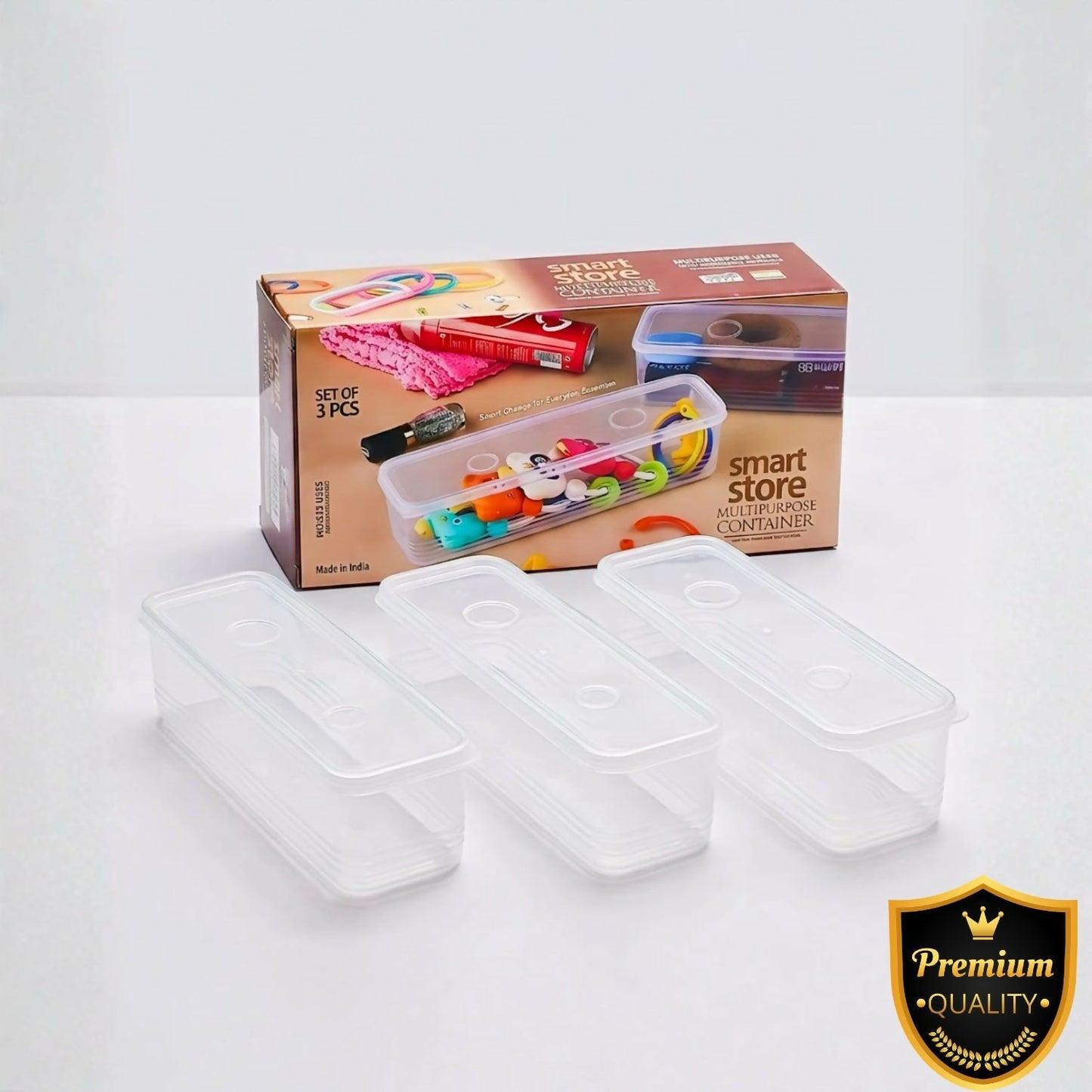 Smart Store 3-piece multipurpose storage containers with lids on white background