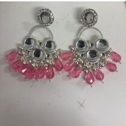 Kundan Baby Pink Pearl Silver Plated Chandbali Earrings Agate Alloy Chandbali Earring