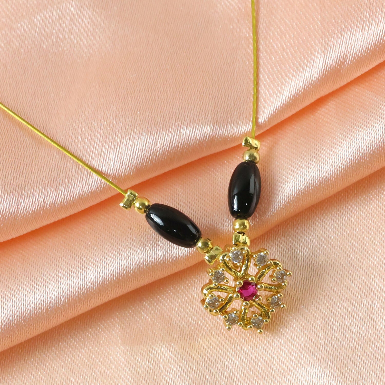 Classic Multicolor Bead Necklace with Floral Drop Pendant