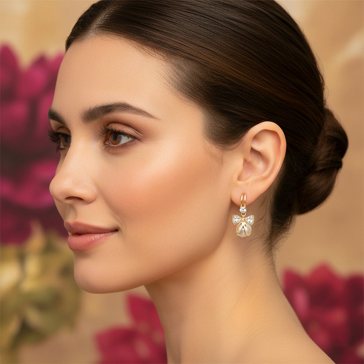 Korean Style Bow Pearl Drop Earrings for Women & Girls