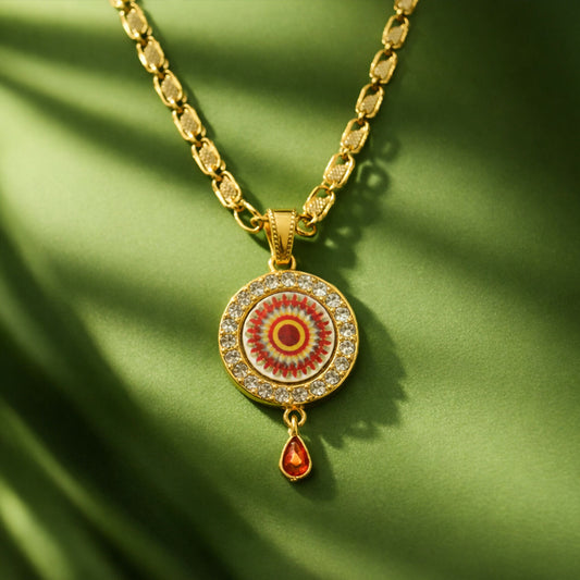 Royal Gold Pendant Necklace with Circular Enamel Stone Design