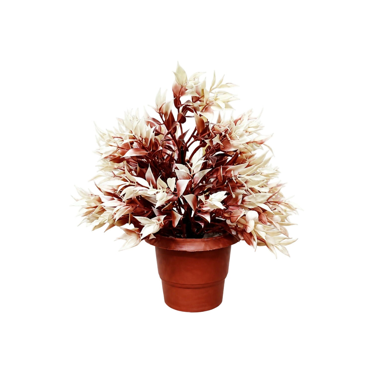 Artificial Brown Cream Bonsai Bushy Plant in Terracotta Pot for Home Office Decor