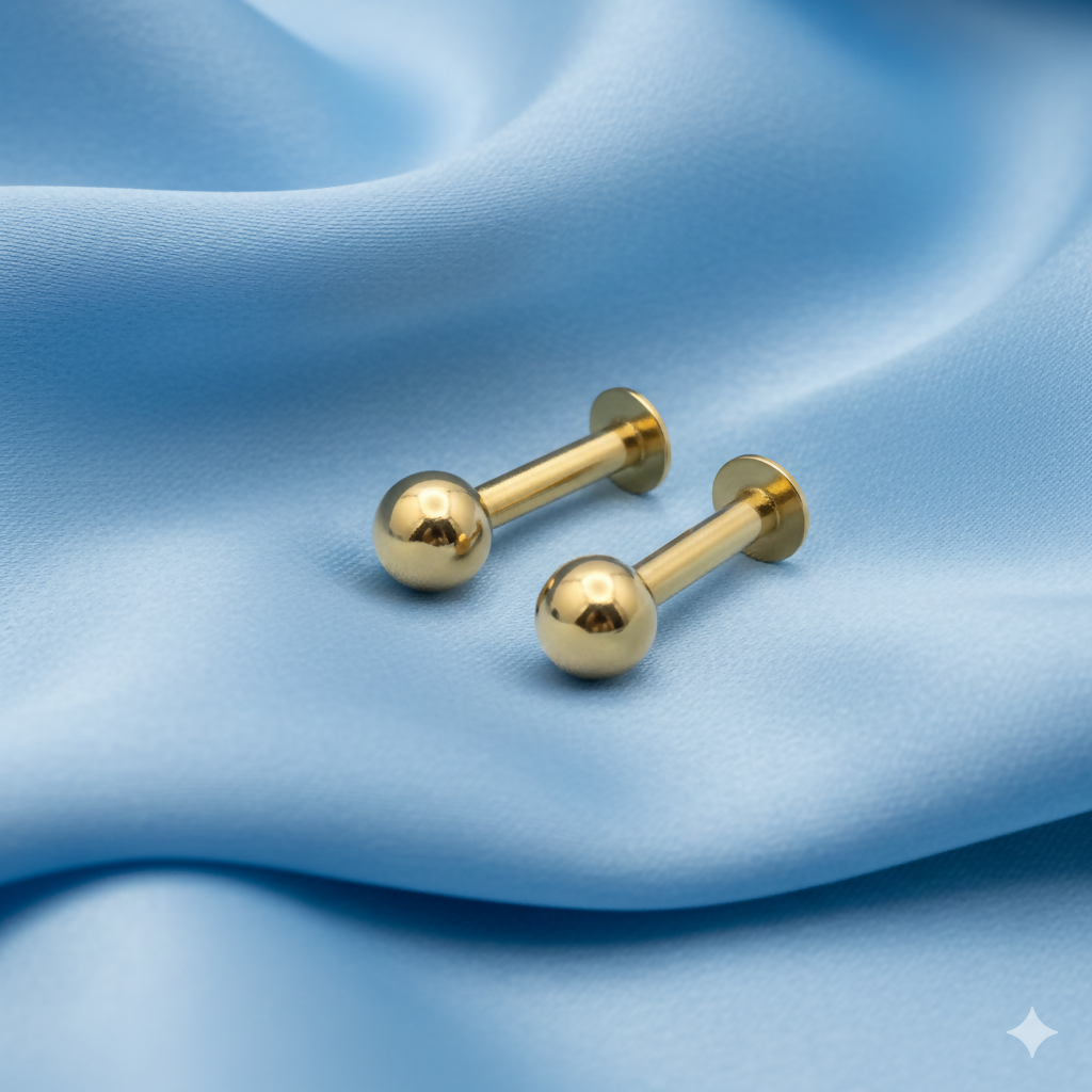 Gold pated Back Nosepin Laung Koka Nathni Internally Threaded Labret Combo Pack of 2