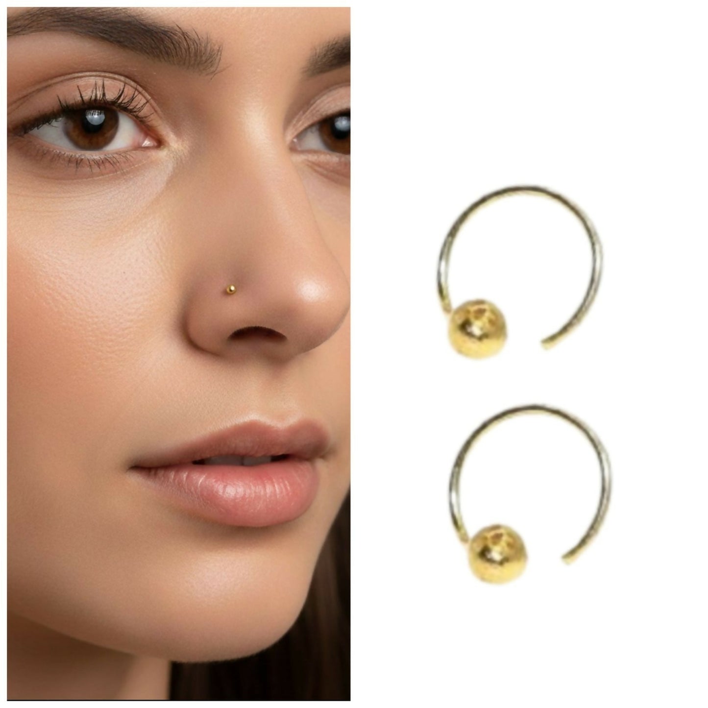 Gold Open Hoop nosepin Laung Koka Nathni combo pack of 2 for women and girls