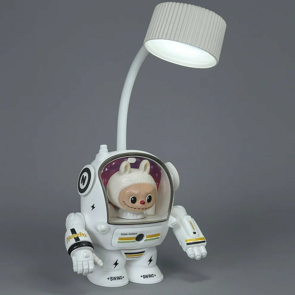 White Astronaut Desk Lamp with Pencil Sharpener and LED Light
