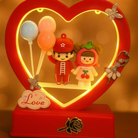 Romantic Heart-Shaped Red LED Couple Showpiece with Balloons and Love Message | Cute Cartoon Figurine Decorative Lamp for Bedroom, Anniversary, Valentine, and Home Decor Gift