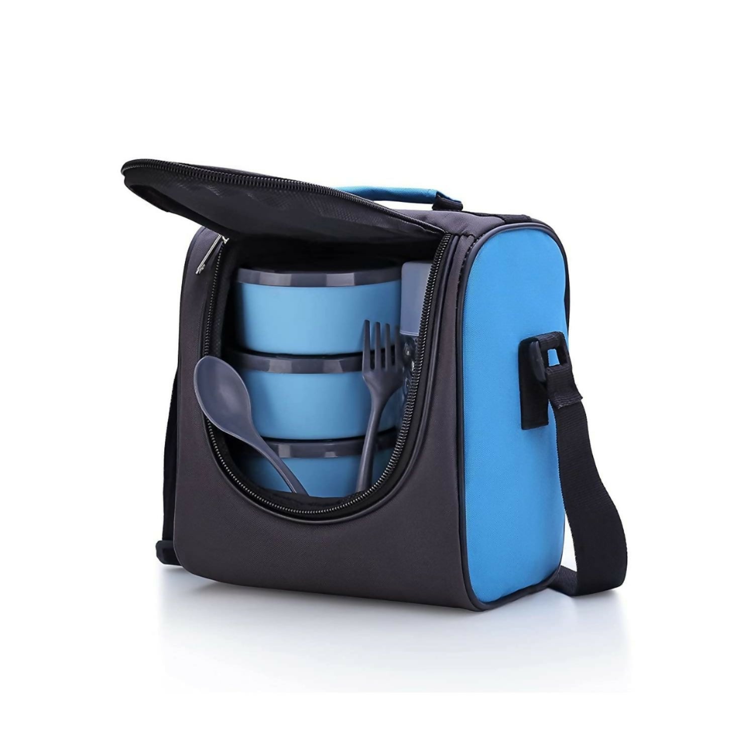 Complete set of stainless steel lunch containers and insulated bag for meals