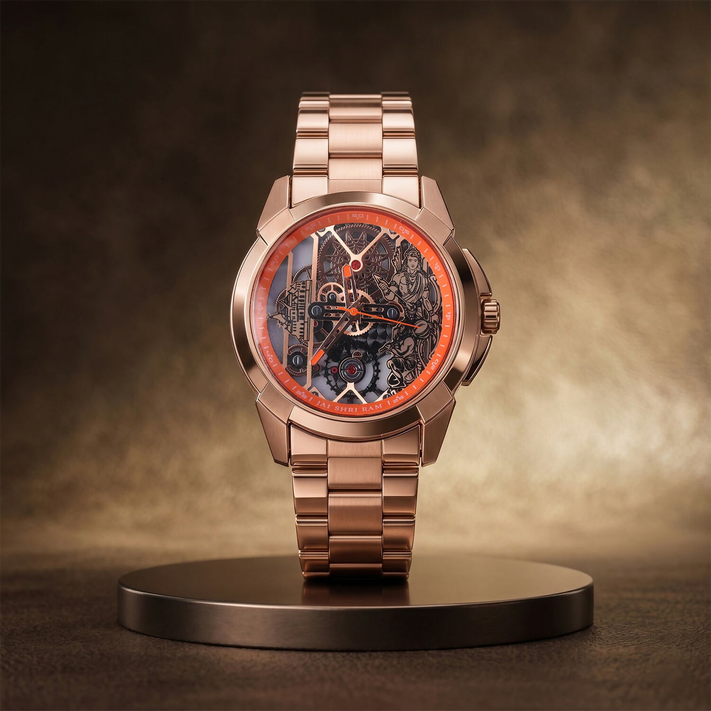 Jai Shri Ram Rose Gold Metal Chain Strap Analog Watch front view