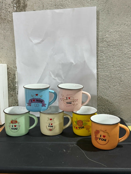 Set of 6 I Love You Premium Colorful Coffee & Tea Cups for Couples, Friends & Family