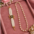 Pearl Style Necklace and Multistrand Bracelet Set with Floral Centrepiece and Charms