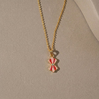 Colorful Enamel Flower Pendant Necklace on Gold Chain