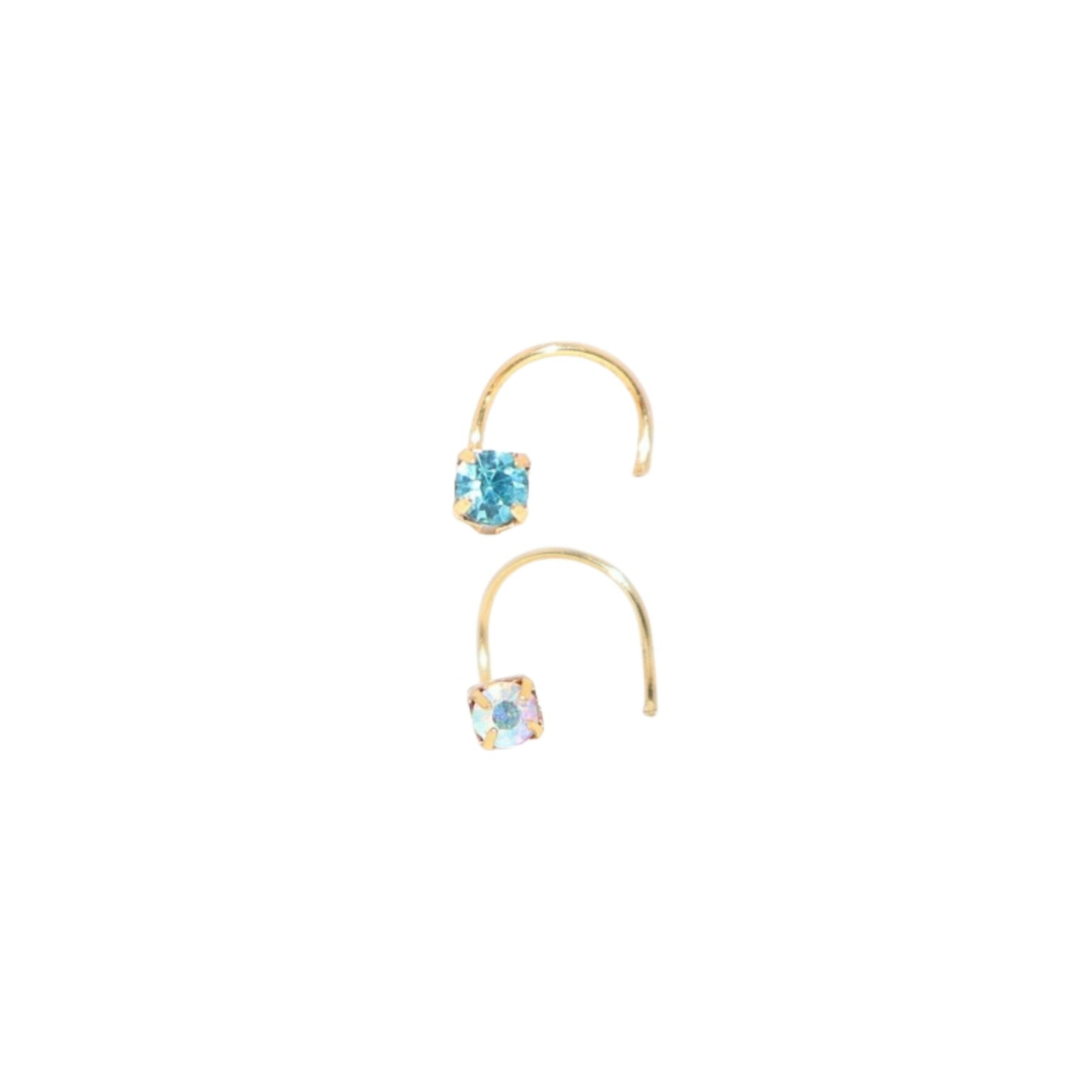 Gold plated nose pin set showcasing sparkling lavender and clear crystals