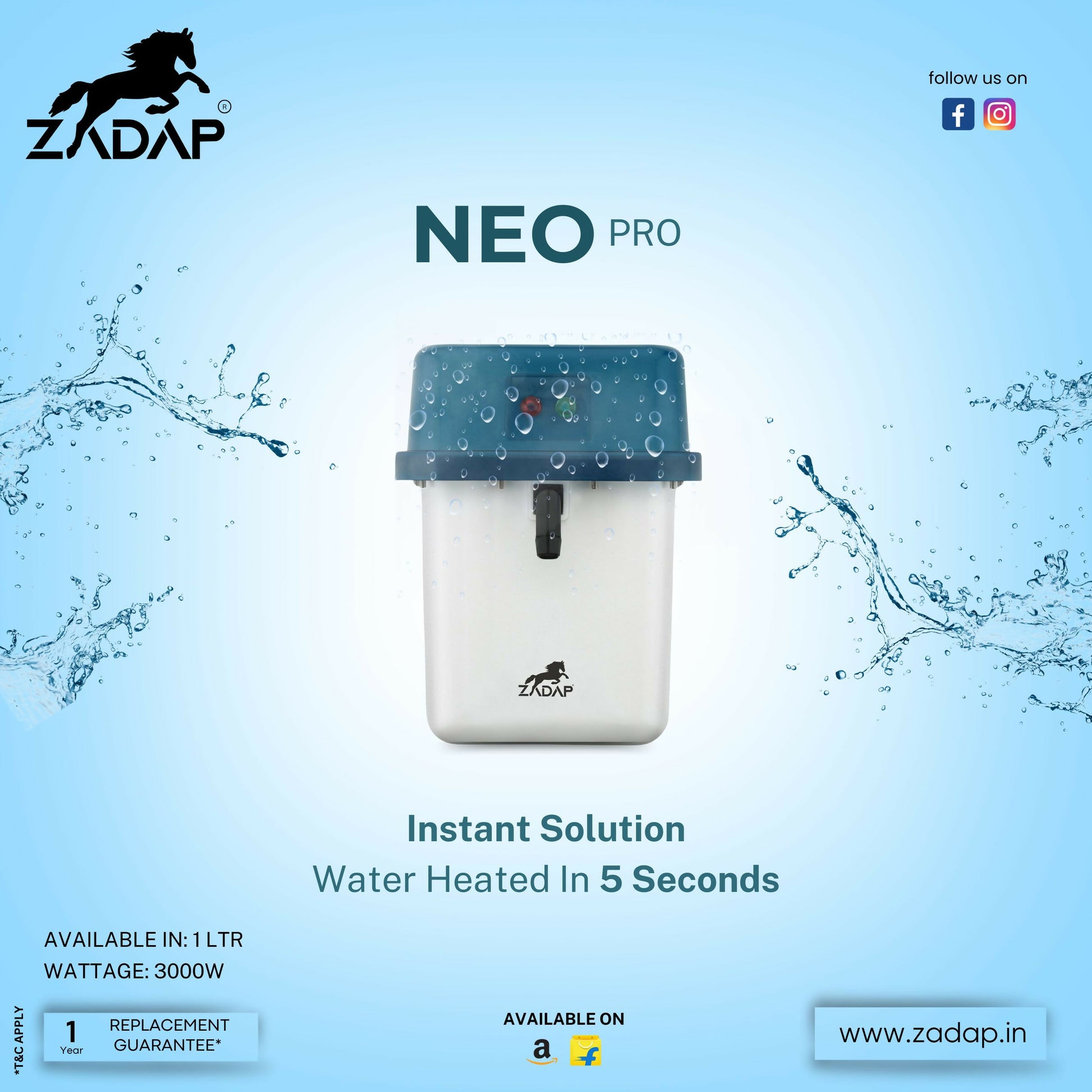 ZADAP Portable 3kW Instant Water Heater - Fast & Safe
