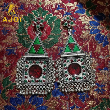 Silver Geometric Tribal Earrings