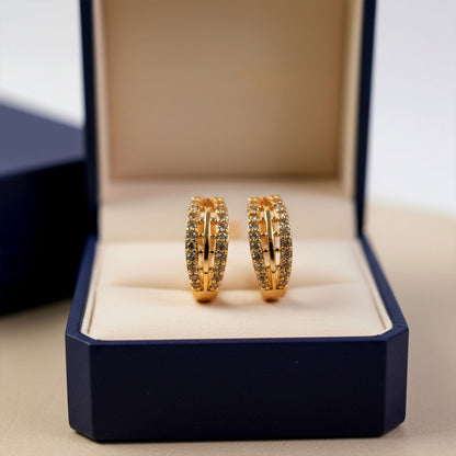 Elegant Gold Finish Double Line Stone Studded Hoop Earrings for Women