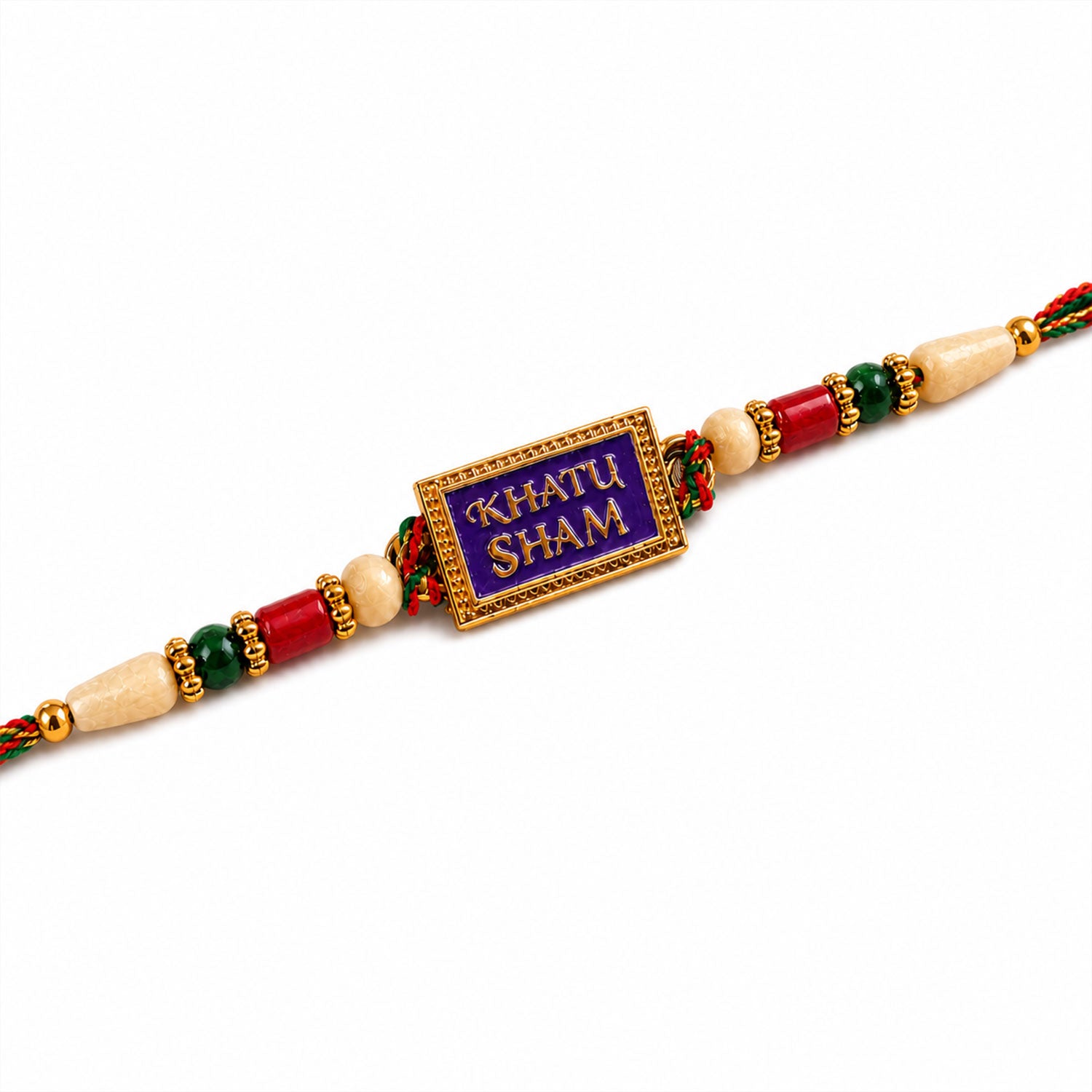 Khatu Shyam Text Pendant Rakhi with Multicolor Beads