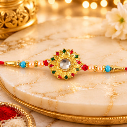 Floral Mirror Rakhi Traditional Brother Gift for Raksha Bandhan (5pcs)