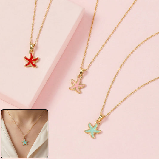Cute Starfish Gold Pendant Necklace with Color Enamel