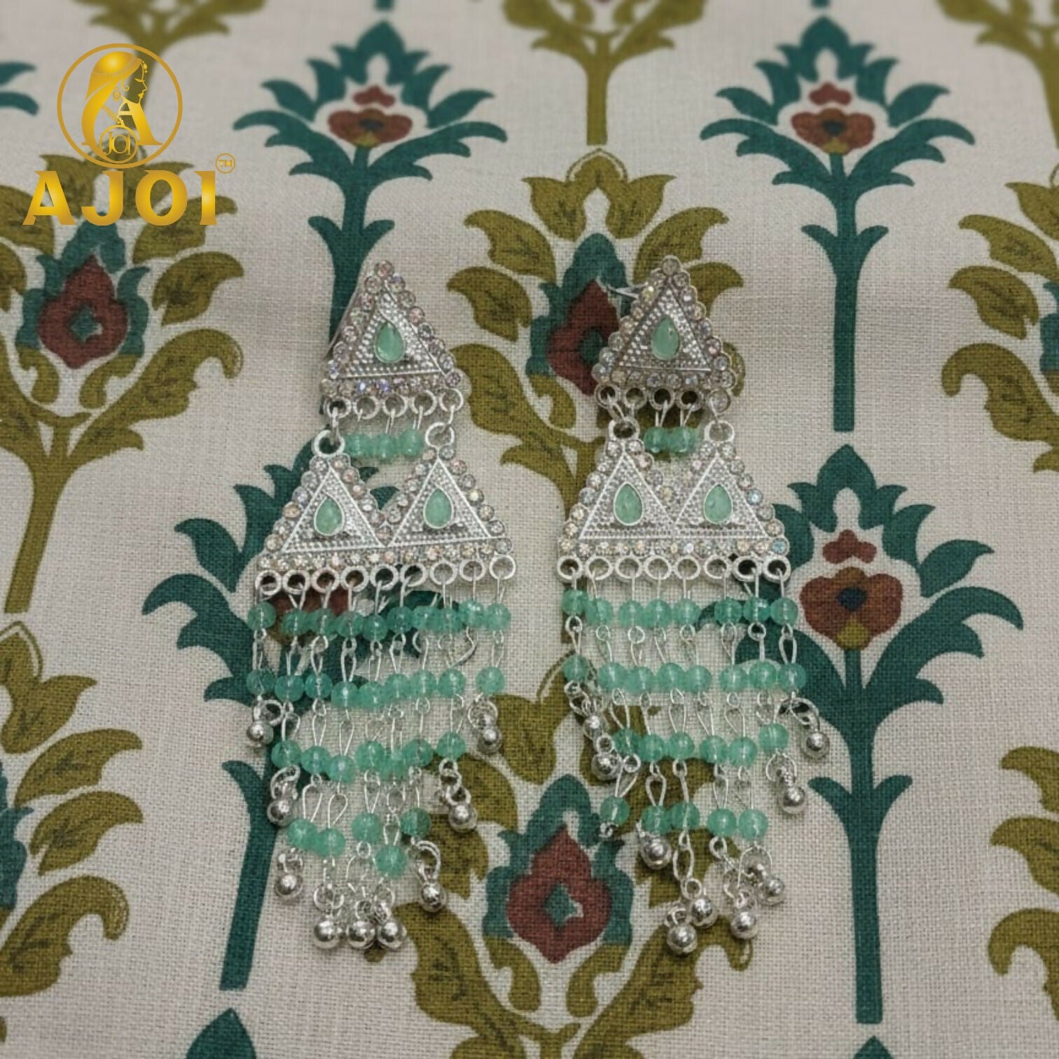 Mint Green Luxe Layered Designer Earrings with Elegant Drop and Stone Accents