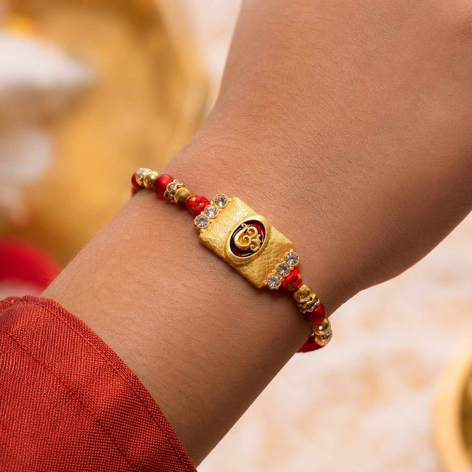 Om Kundan Beaded Rakhi Traditional Sacred Motif Raksha Bandhan (5pcs)