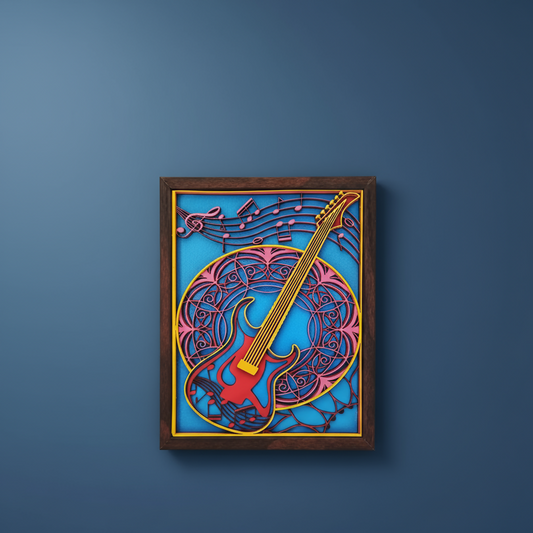 Handcrafted Multi-Layer Wooden Guitar Wall Art – 3D Musical Frame | Artistic Home Decor | Handmade Music Lover’s Wall Hanging for Living Room & Studio