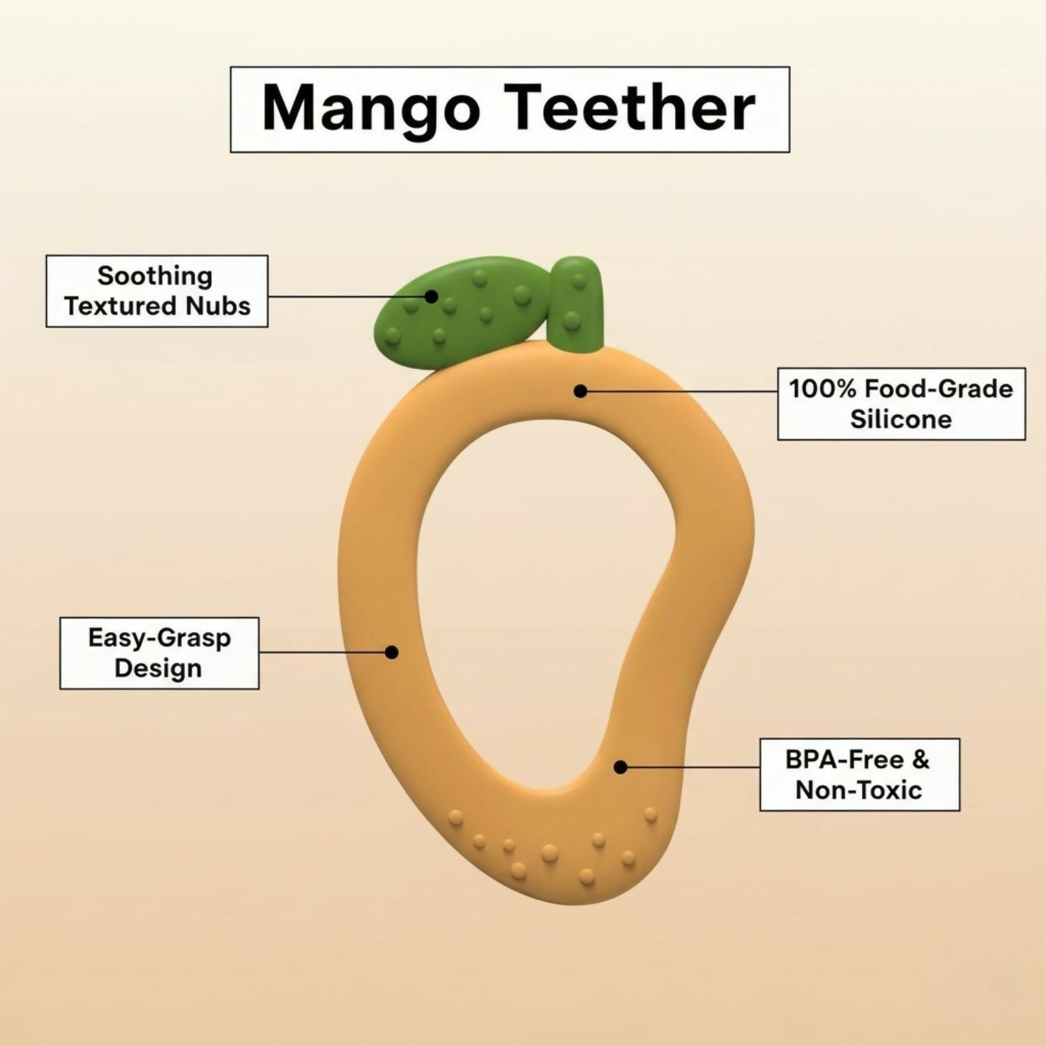 Mango-shaped silicone baby teether