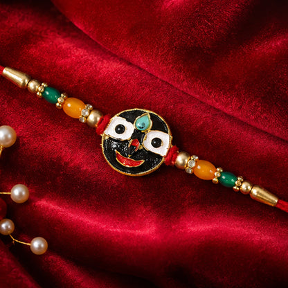 Lord Jagannath Enamel Pendant Rakhi with Multicolor Beads