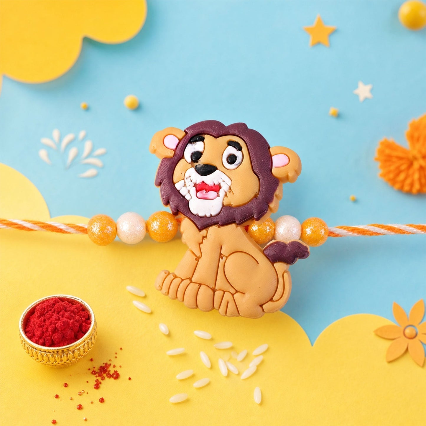 Lion Character Kids Beaded Rakhi for Brothers (5pcs)