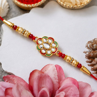 Kundan Work Floral Rakhi Elegant Traditional Raksha Bandhan Gift (10pcs)