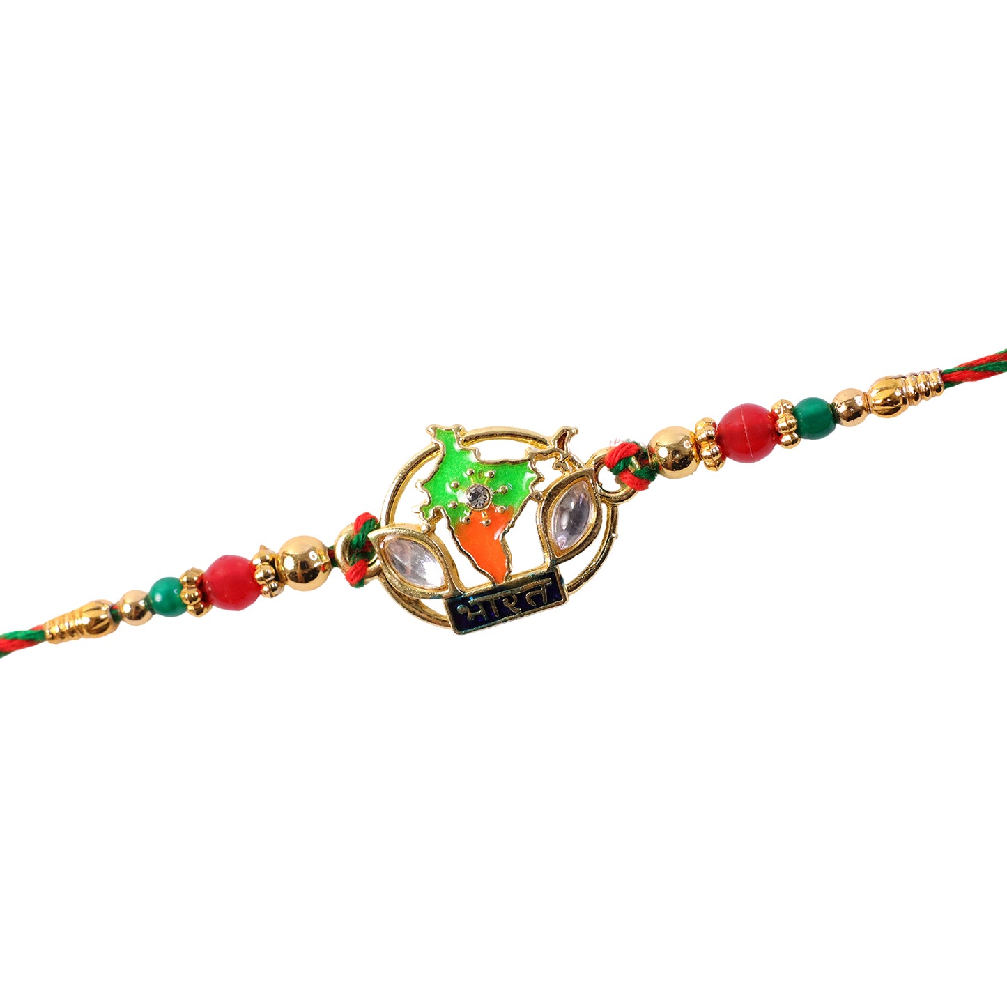 Bharat Map Pendant Rakhi with Kundan Stones and Red Beads