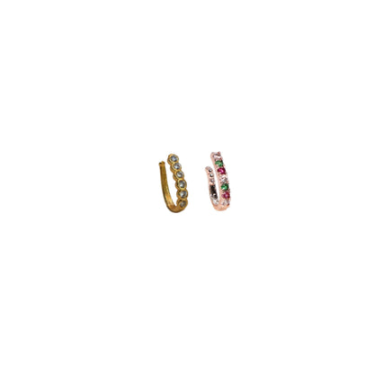 Multicolored paved stones hoop non-piercing nose clip in gold-tone