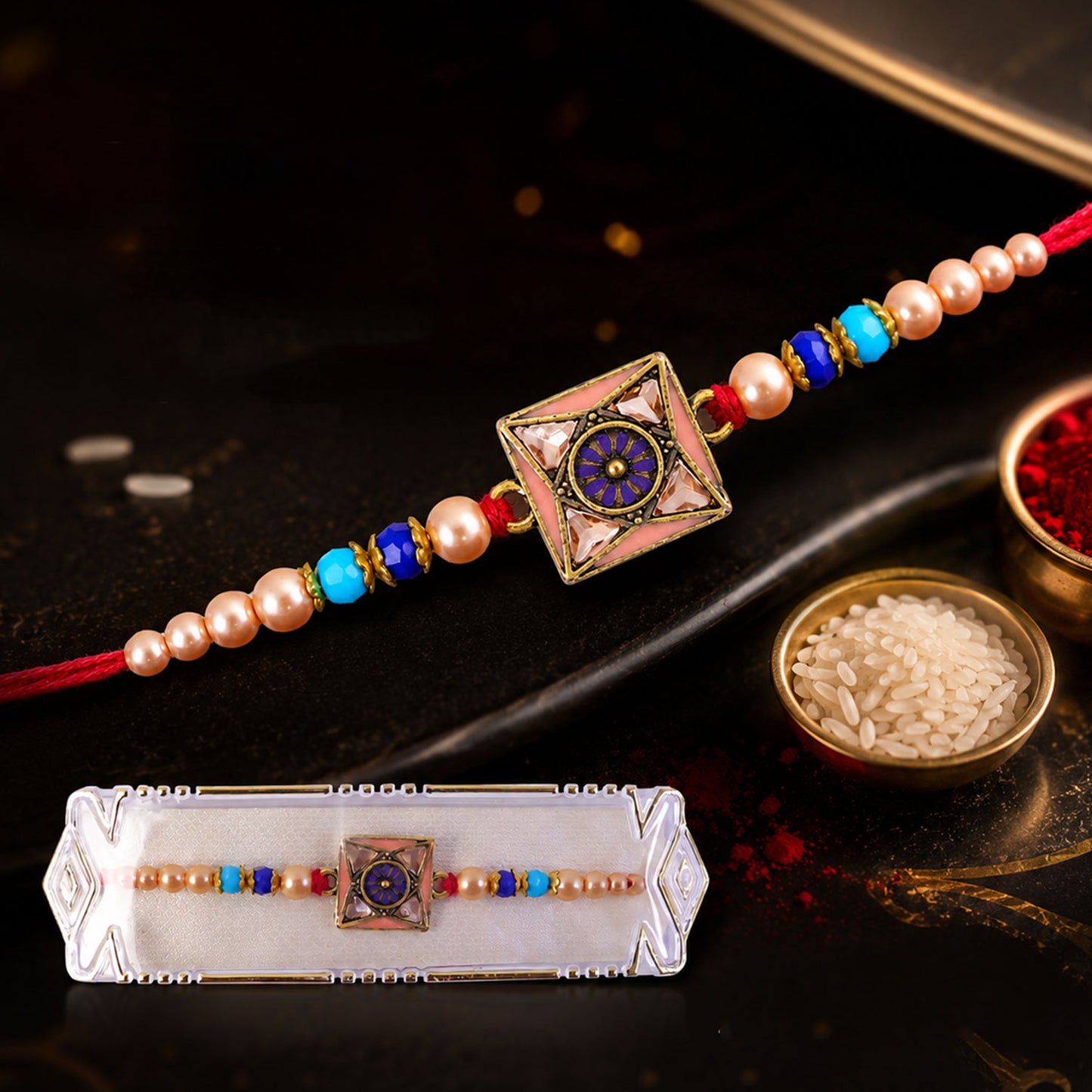 Royal Purple Meenakari Square Designer Rakhi for Brother with Pearls