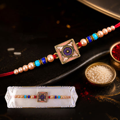 Royal Purple Meenakari Square Designer Rakhi for Brother with Pearls