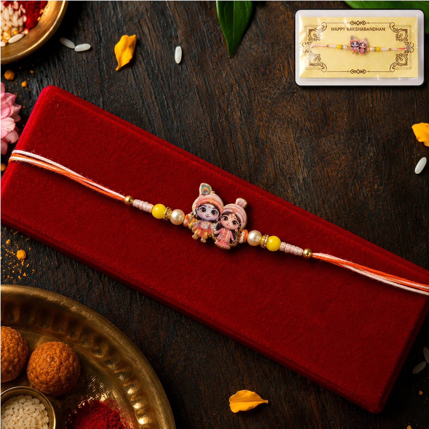 Lord Krishna Radha Rakhi Devotional Gift for Brother (5pcs)