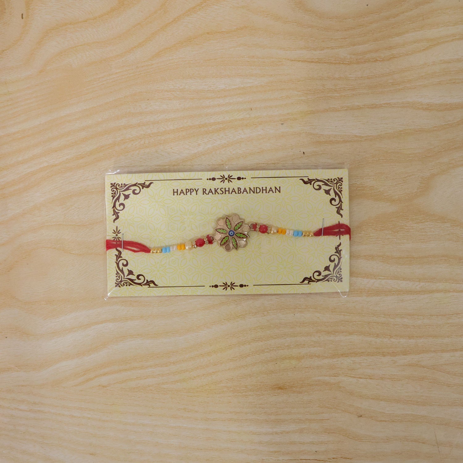 Rakhi for Brother Golden Meenakari Evil Eye with Beads (10pcs)