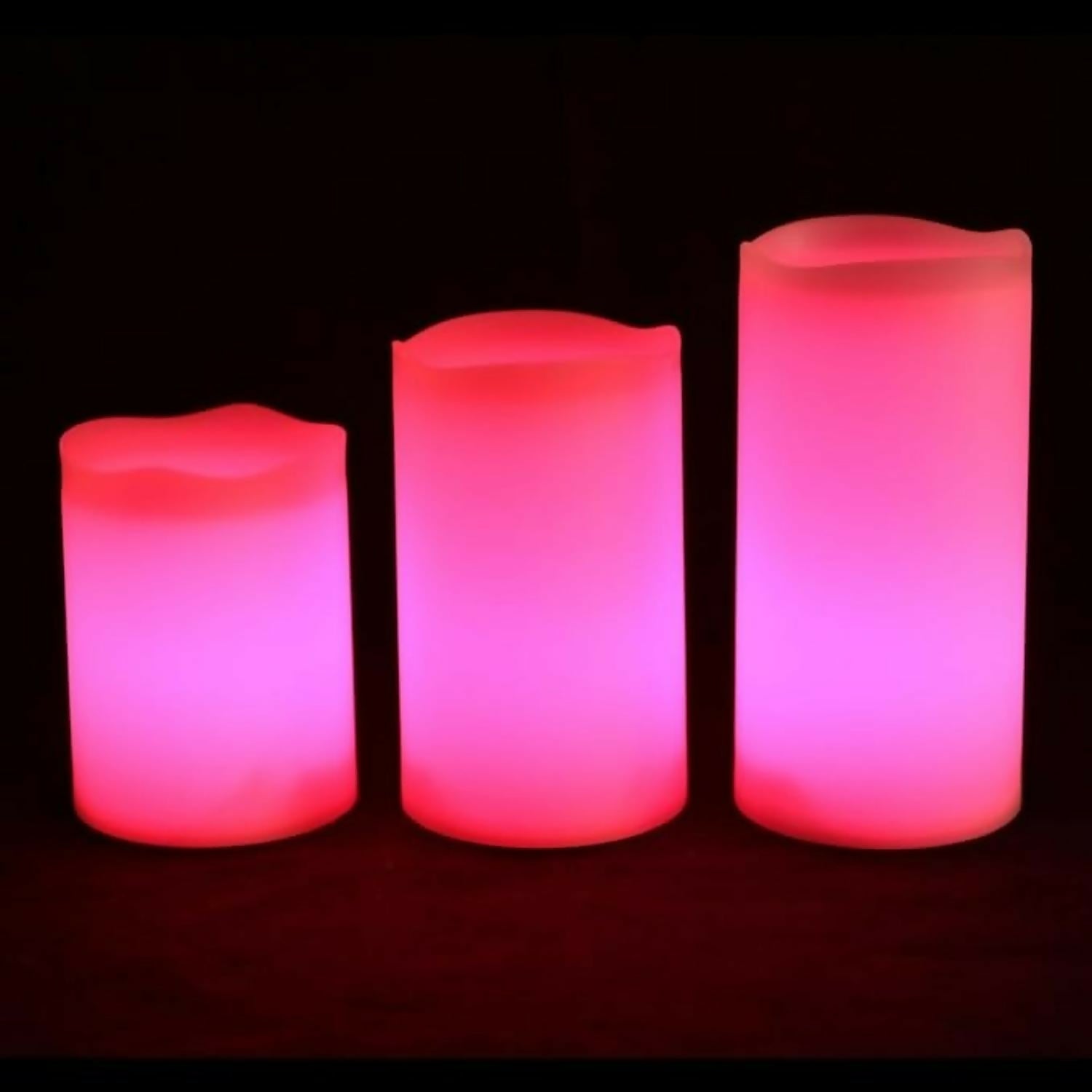 Premium Multi-Color Changing LED Flameless Candles with Remote Control – Set of 3 Battery Operated Pillar Candles with 12 Color Modes, Timer Function & Realistic Glow – Home Décor, Parties, Festivals & Gifting