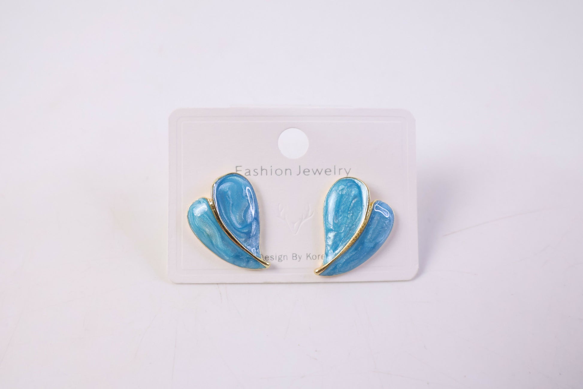 Elegant Sky Blue Glossy Leaf Design Stud Earrings with Gold Finish for Women