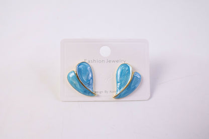 Elegant Sky Blue Glossy Leaf Design Stud Earrings with Gold Finish for Women