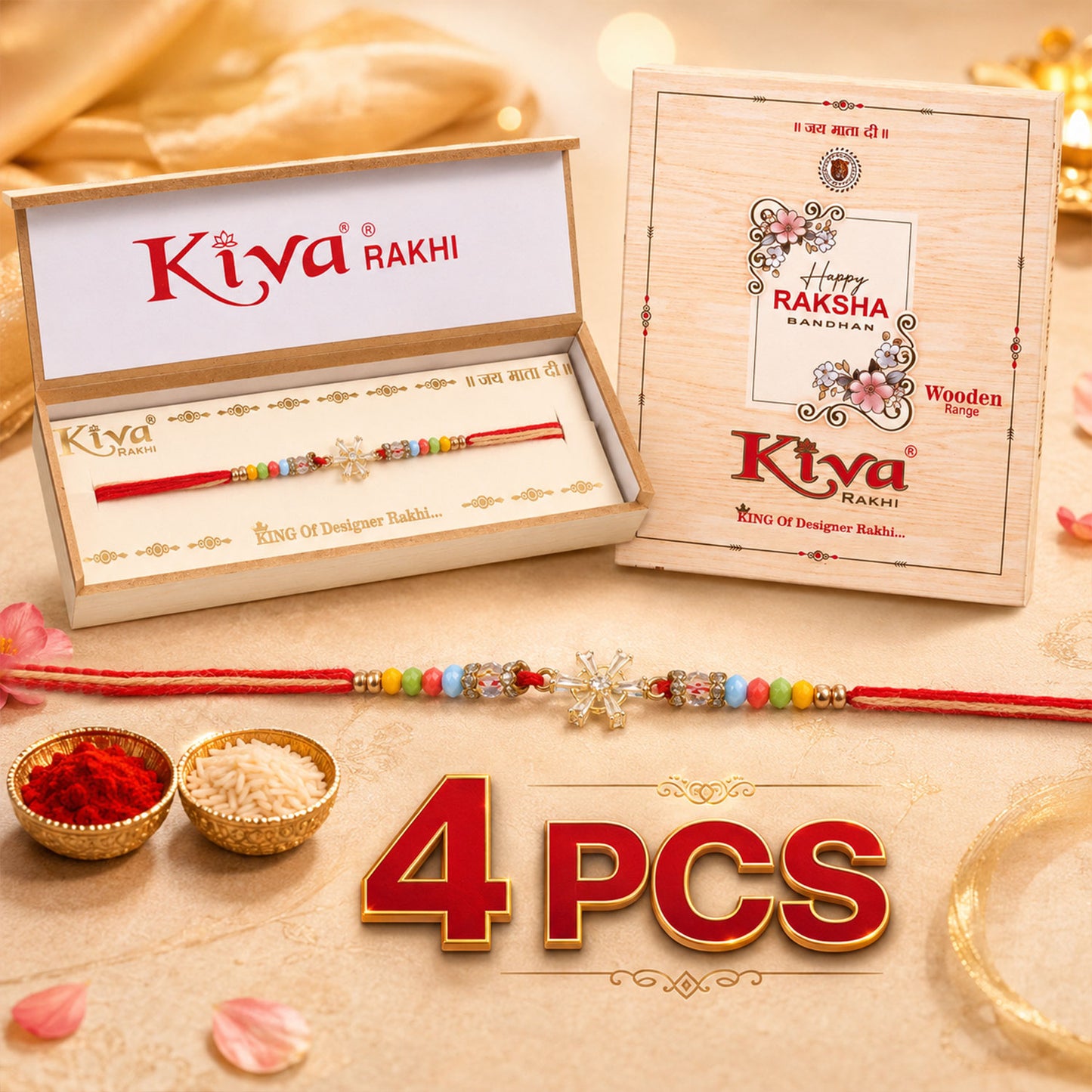 Snowflake AD Stone Designer Rakhi for Brother, Multicolour Beads Gift