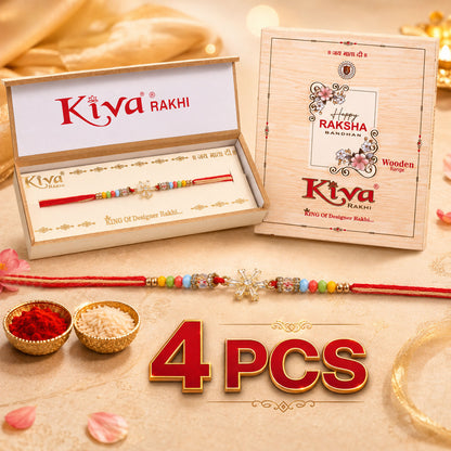 Snowflake AD Stone Designer Rakhi for Brother, Multicolour Beads Gift