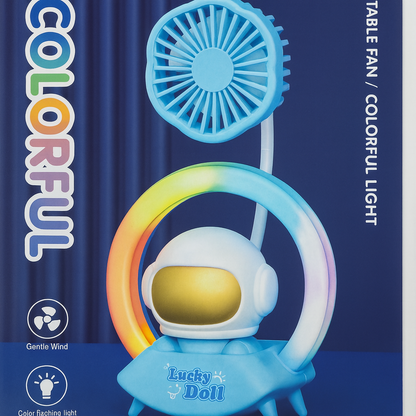 Lucky Doll Astronaut Desk Lamp with Fan, USB Rechargeable Colorful Night Light