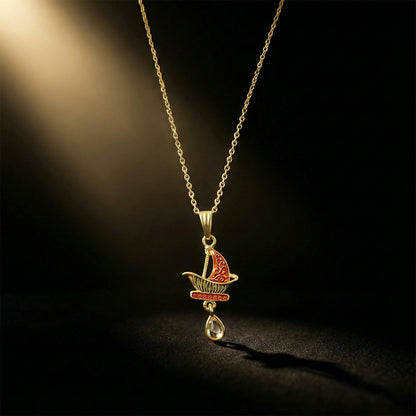Stylish Steamer Boat Design Pendant Necklace with Chain for Women