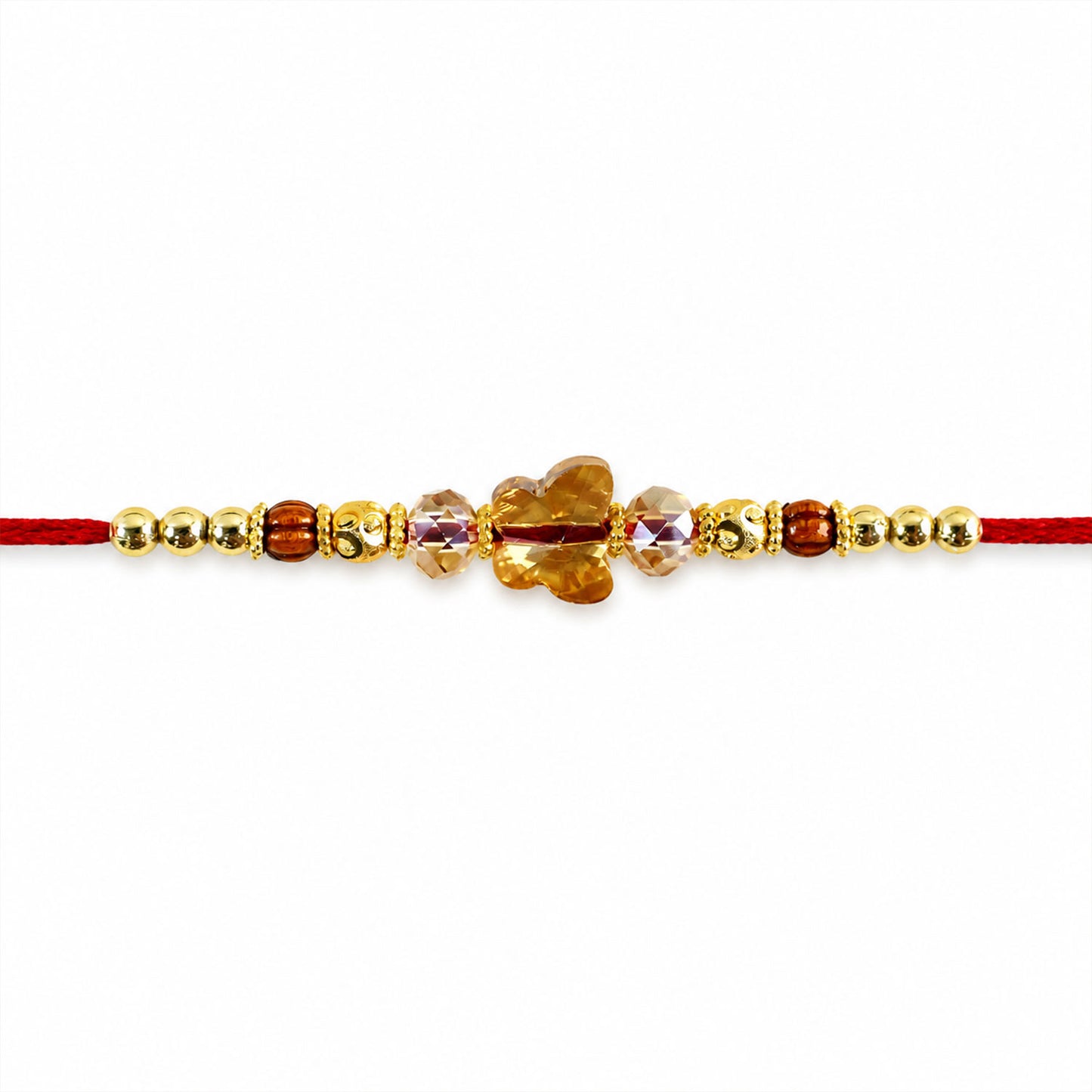 Crystal Flower Cluster Rakhi with Faceted Stones, Golden Accents and Red Thread