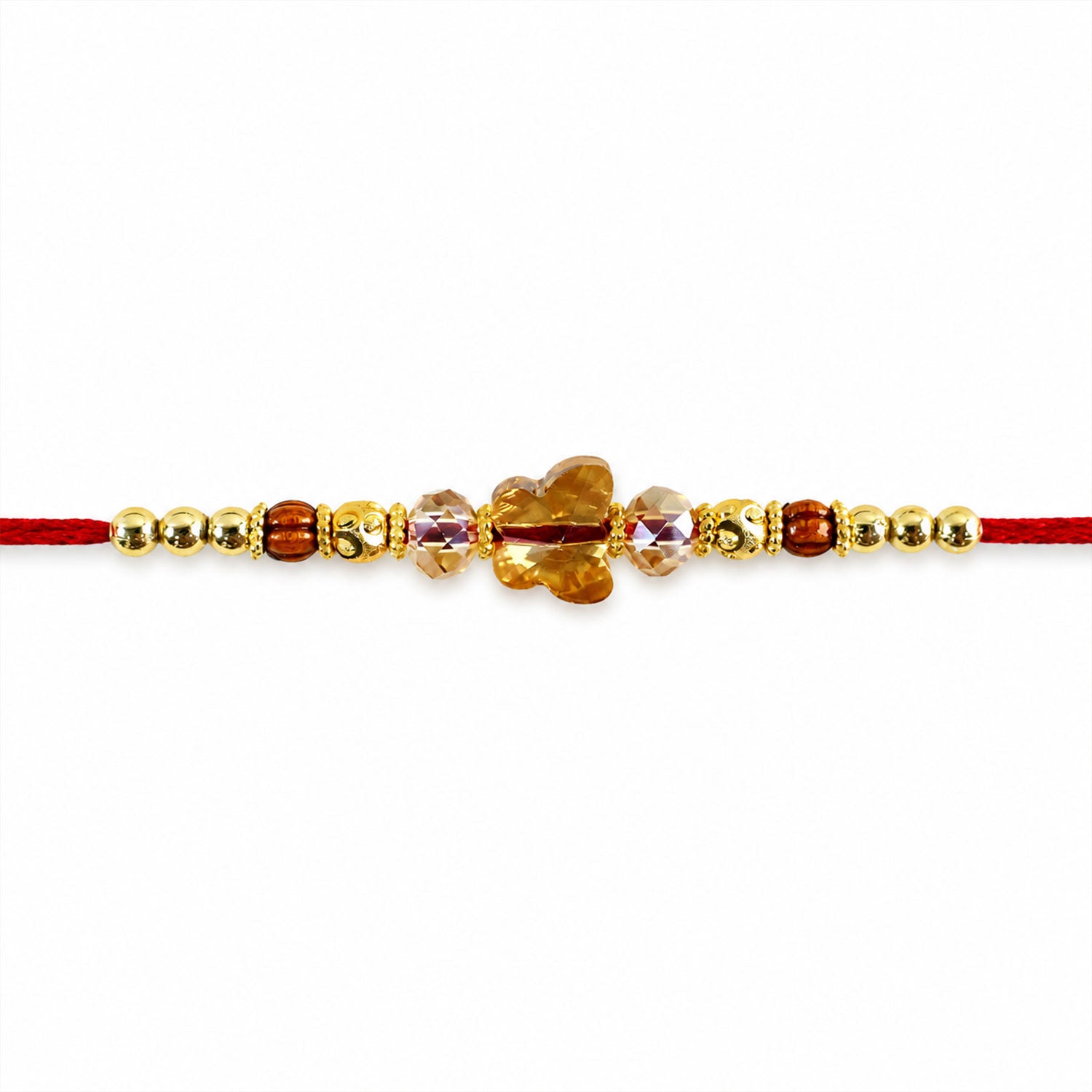 Crystal Flower Cluster Rakhi with Faceted Stones, Golden Accents and Red Thread