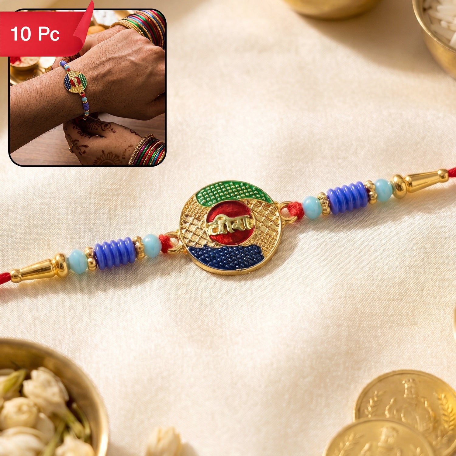 Rakhi Traditional Festive Thread with Decorative Beads (10pcs)