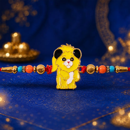 Lion Cartoon Kids Rakhi Multicolor Beads & Soft Red Thread (5pcs)