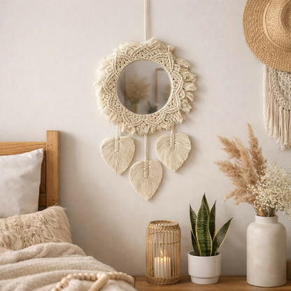 Macrame Wall Mirror Hanging Boho Decorative Mirror with Tassels