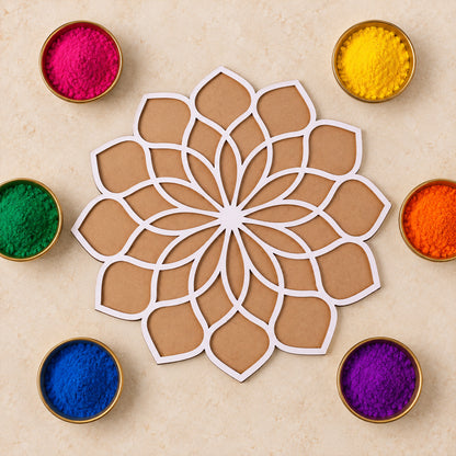 Lotus Petal Rangoli Stencil Board for Diwali, Puja and Festival Floor Decor