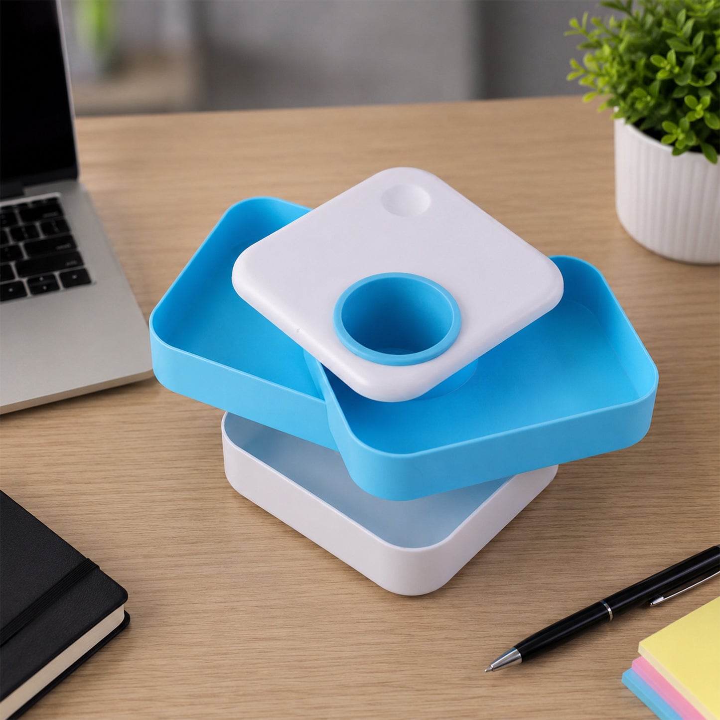 Rotating Desk Organizer Pen Stand with Multi-Layer Storage Trays for Stationery