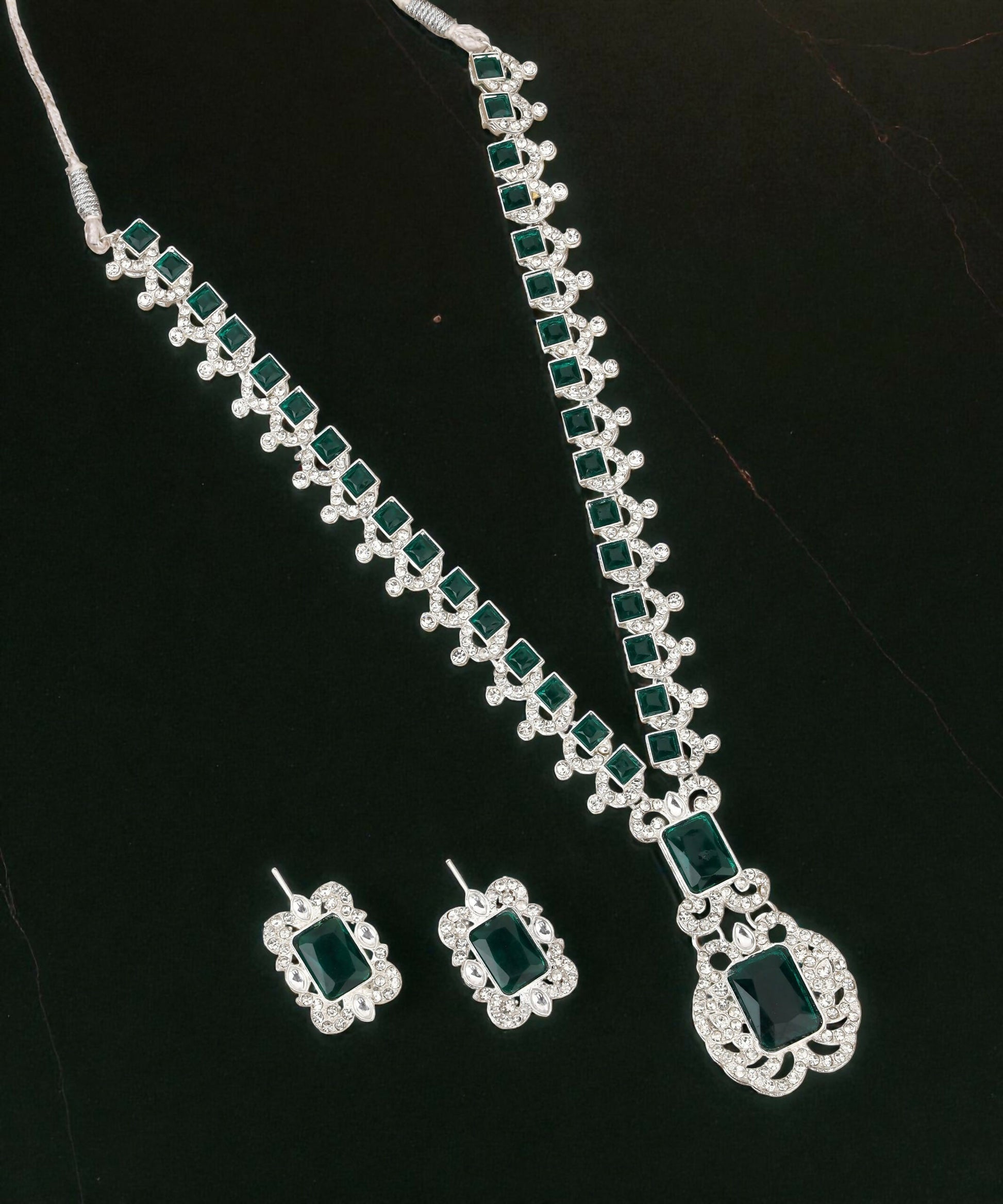 Brilliant Silver-Tone All-Crystal Drop Necklace Set